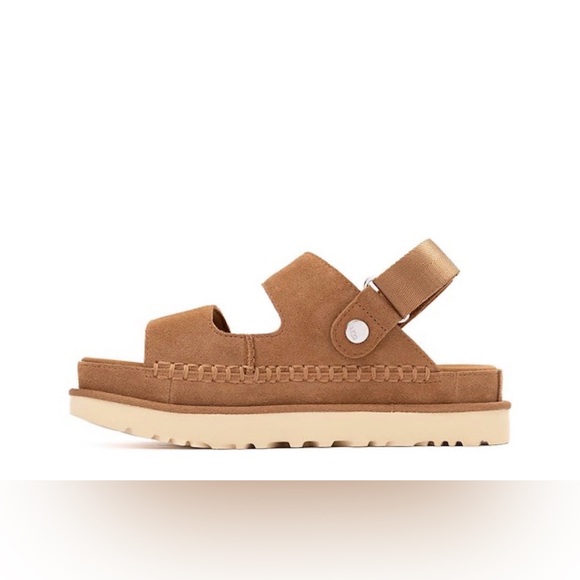 NEW UGG GOLDENSTAR GLIDE HI PLATFORM CHESTNUT TAN SANDALS SZ 9 - Picture 2 of 12